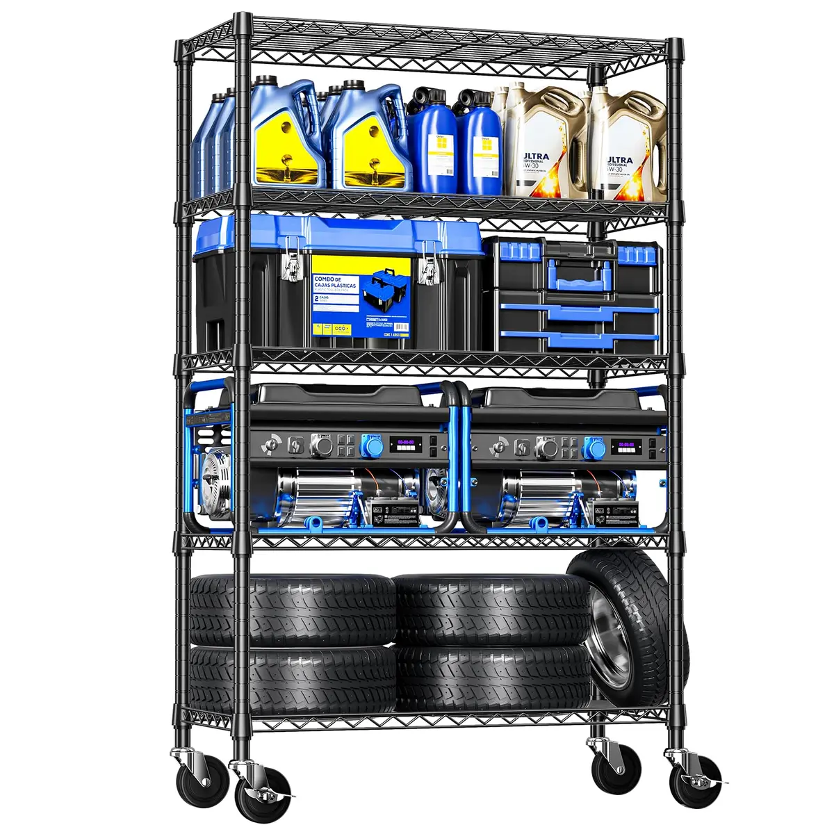 IZEUK 5-Tier Garage Shelving, 17.7"D x 47.2"W x 76.7"H | Heavy Duty Steel Wire Rack with Wheels - main product image