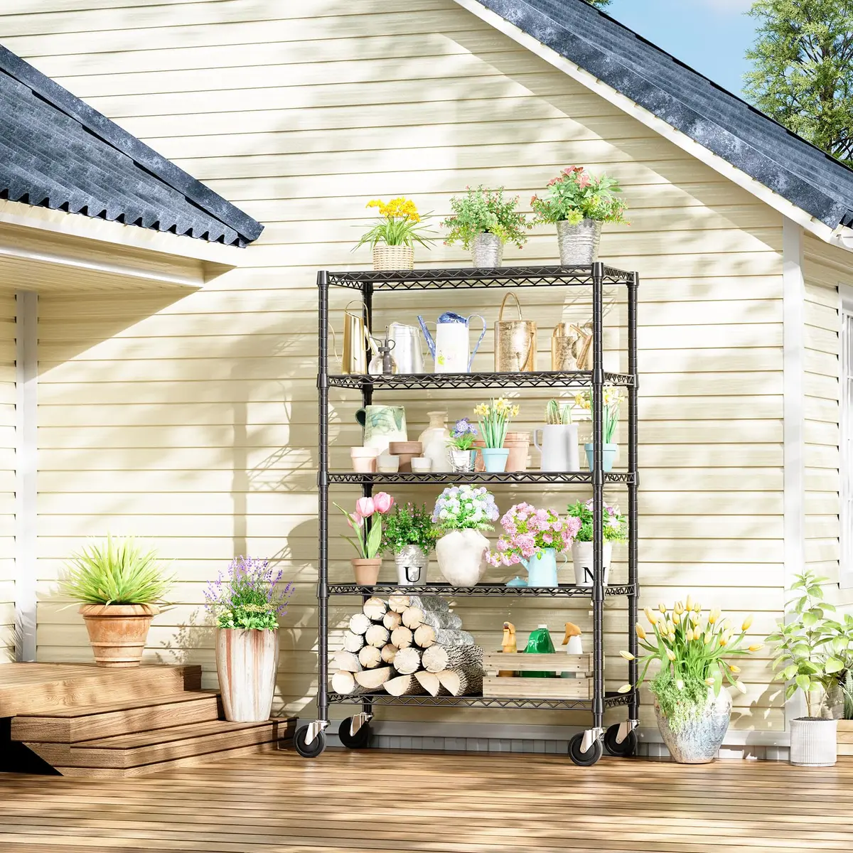 IZEUK 5-Tier Garage Shelving, 17.7"D x 47.2"W x 76.7"H | Heavy Duty Steel Wire Rack with Wheels - view 5
