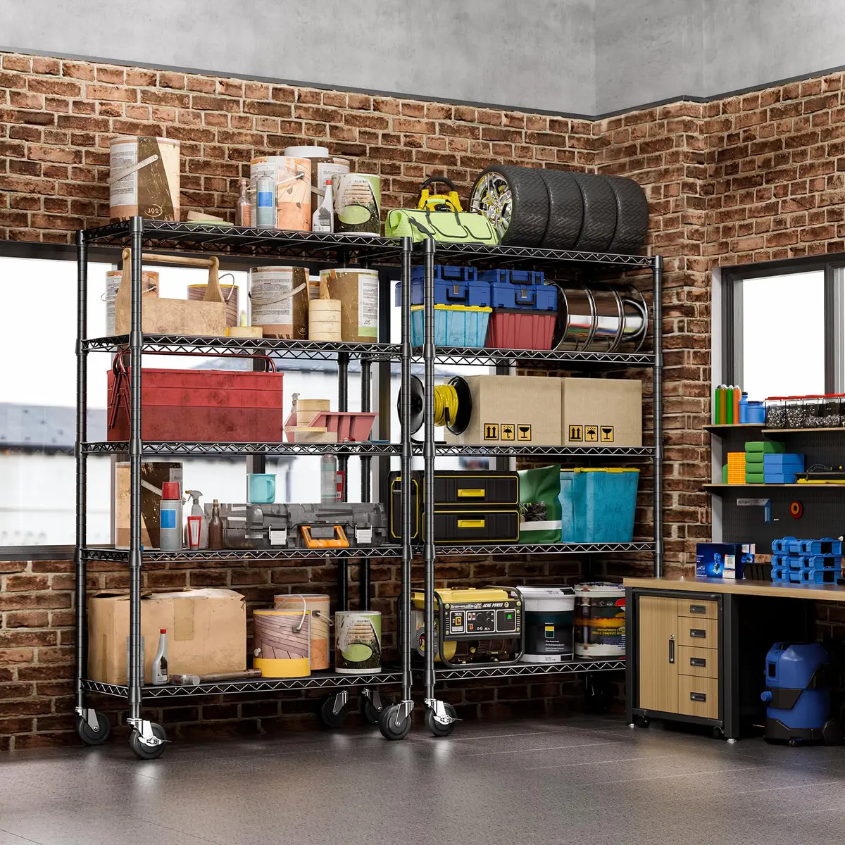 IZEUK 5-Tier Garage Shelving, 17.7"D x 47.2"W x 76.7"H | Heavy Duty Steel Wire Rack with Wheels - view 6