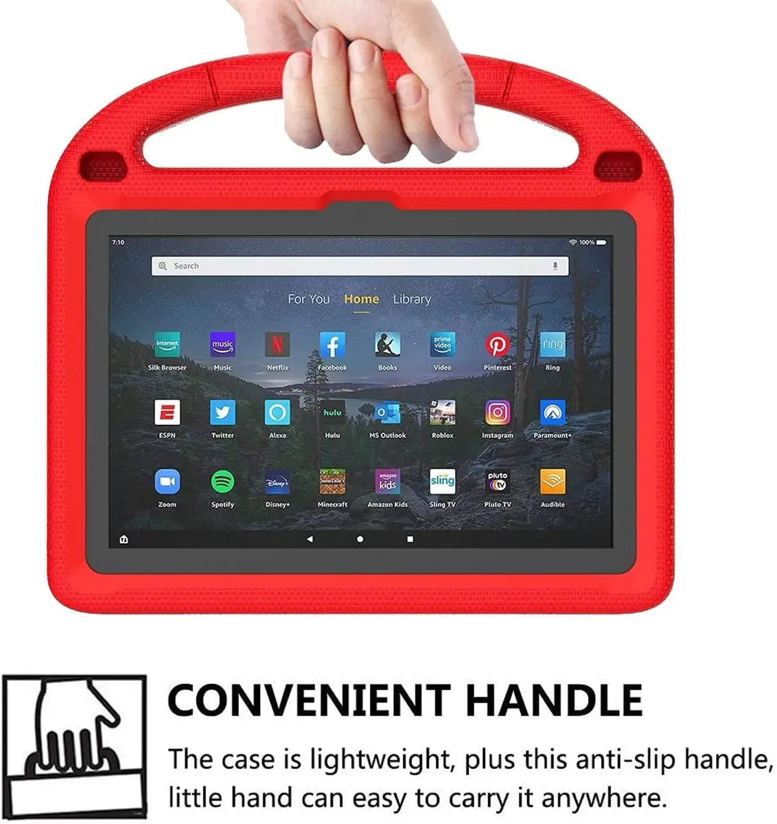 DICEKOO Kids Case for New 10-inch Tablet 2023, Lightweight Shockproof EVA Foam Full Cover with Handle Kickstand (Red, 205g) - view 4