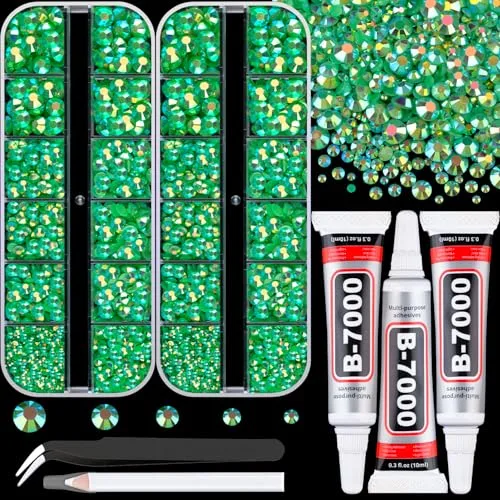 TINKRSTUFF Resin Rhinestones, Dark Green AB Flatback Gems with 3Pcs B7000 Glue | Art Craft Kit - main product image