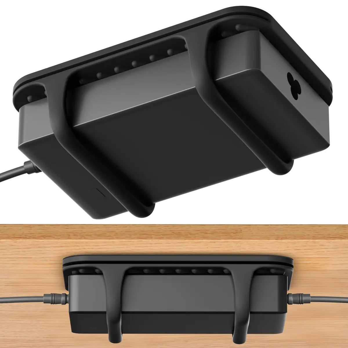 ELETIUO Universal Silicone Laptop Charger Holder, Under Desk Power Brick Mount, Black | Secure, Space-Saving, Damage-Free - main product image