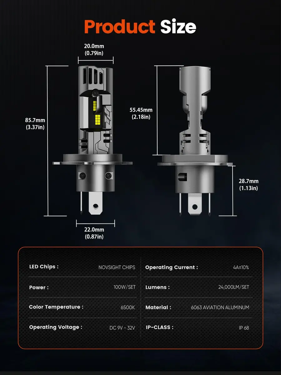 NOVSIGHT H4 LED Fog Light Bulbs 62,000LM 6500K Cool White | 200W Super Bright, Waterproof, 5-Min Install - view 6
