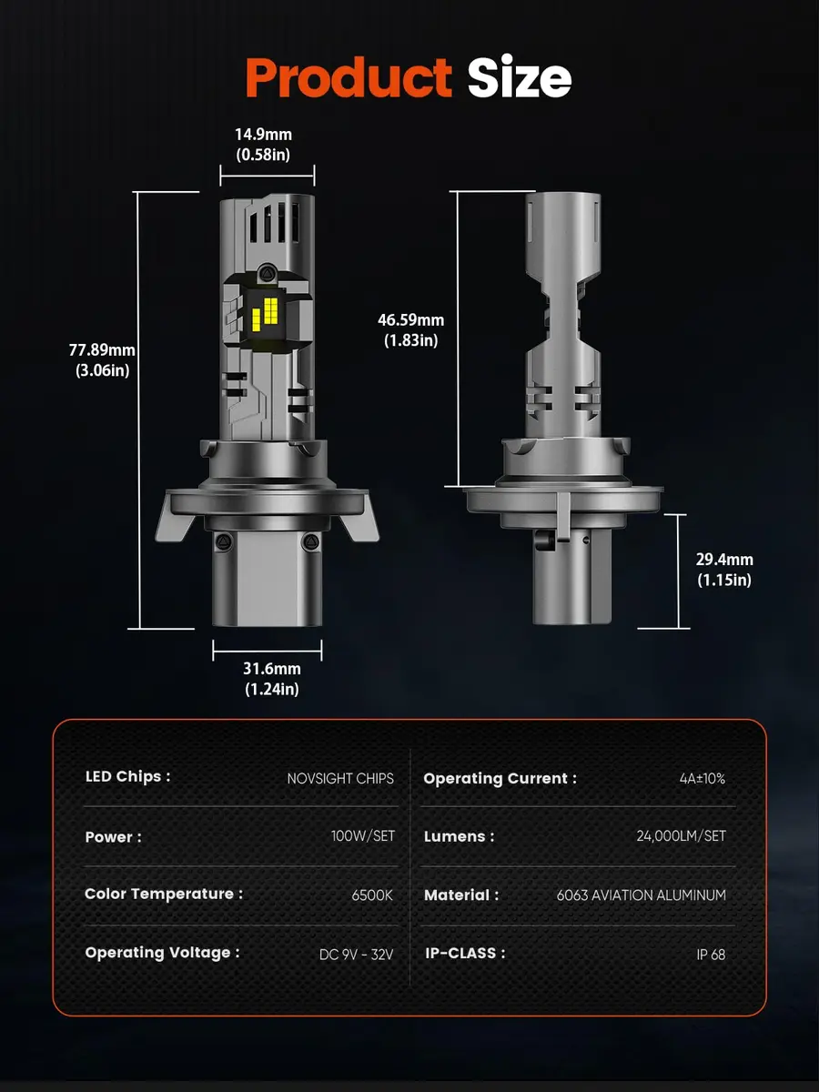 NOVSIGHT H13 Fog Light Bulbs 62,000LM 6500K | Ultra Bright, 50,000 Hours Lifespan, Waterproof, 2-Pack - view 6