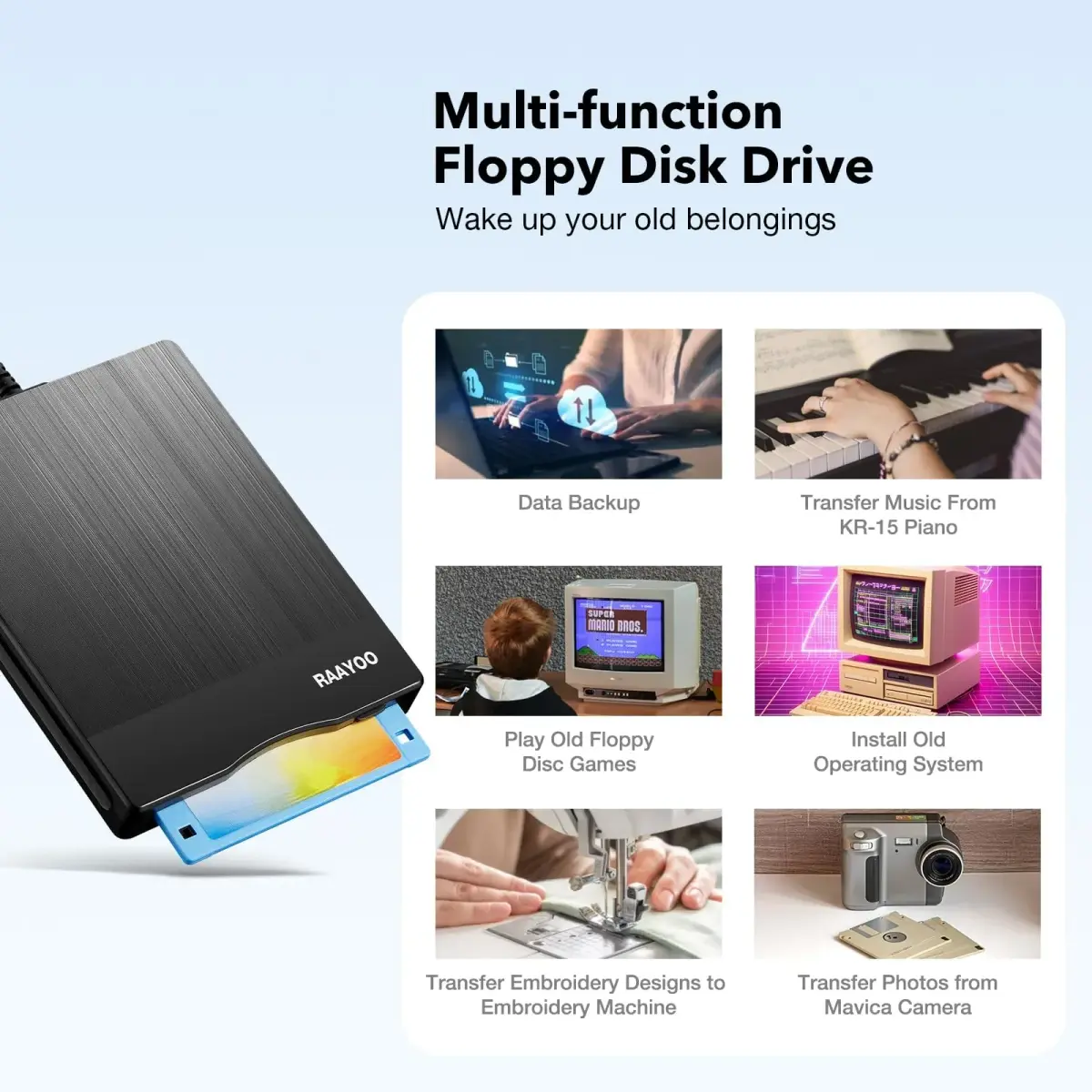 RAAYOO 3.5 inch USB Floppy Disk Reader with USB-A/C | Reads Old Floppy Disks on Windows 11/10/7/XP - view 4