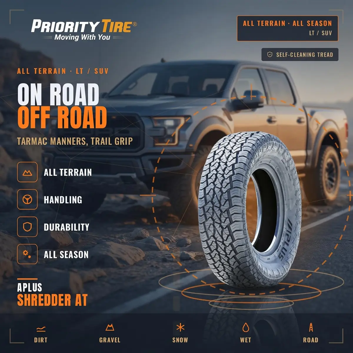 Aplus Shredder A/T All Terrain LT235/80R17 120/117S E Light Truck Tire | Off-Road Traction & Highway Comfort - view 2