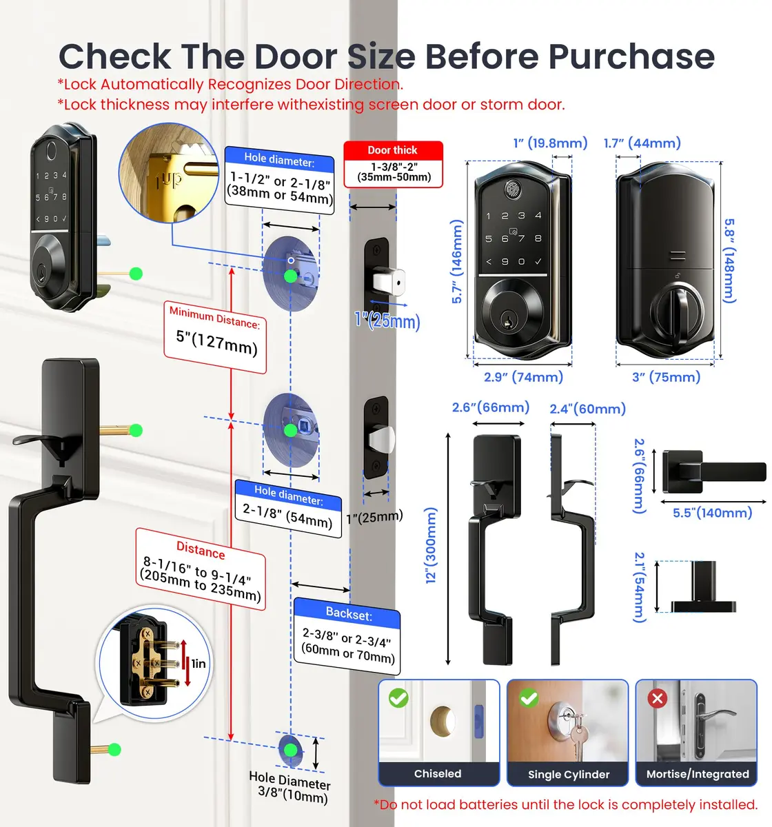 Veise VE017-D Fingerprint Smart Front Door Lock Set, Matte Black | App Control, 8-in-1 Keyless Entry, Auto Lock, Touchscreen Keypad - view 6