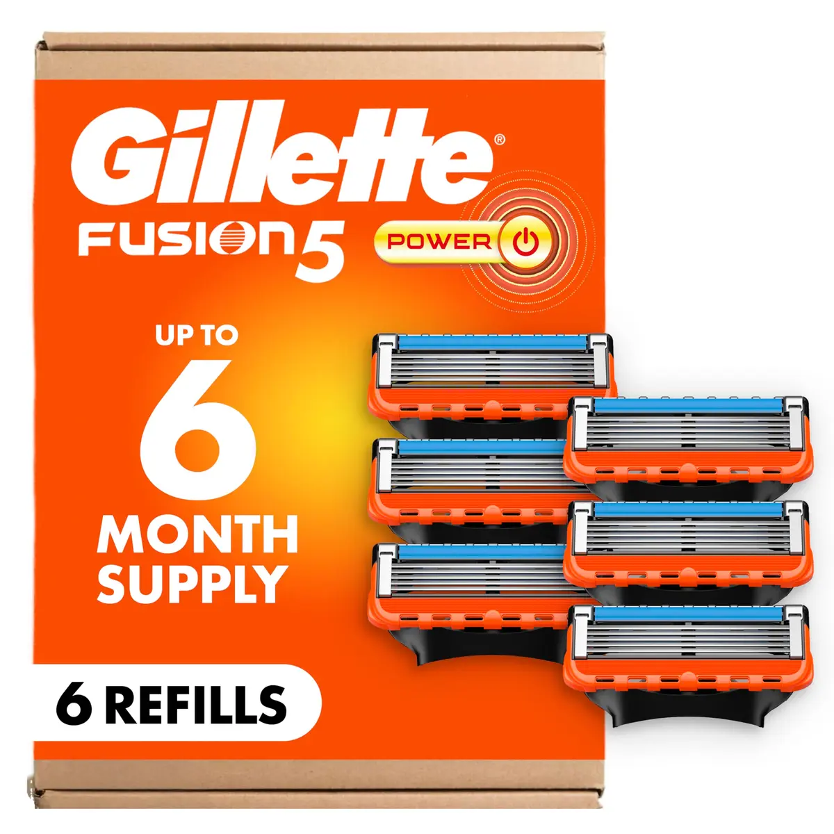 Gillette Fusion5 Power Razor Blade Refills for Men, 5-Blade Cartridges 6 Count | Precision Trimmer & Smooth Glide - main product image