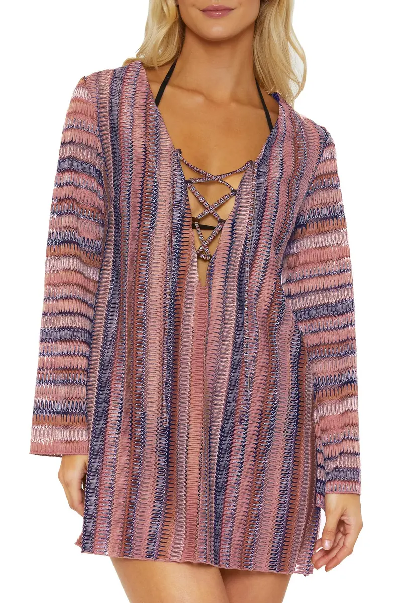 ISABELLA ROSE Syracuse Women's Lace Up Tunic 98% Polyester 2% Spandex | Beach Cover Up with Flowy Bell Sleeves - main product image