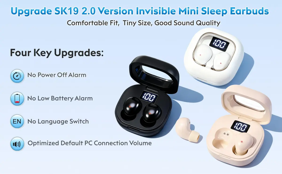 GreatQIQI Mini Sleep Earbuds Bluetooth 6.0 Small & Invisible for Side Sleepers - view 2