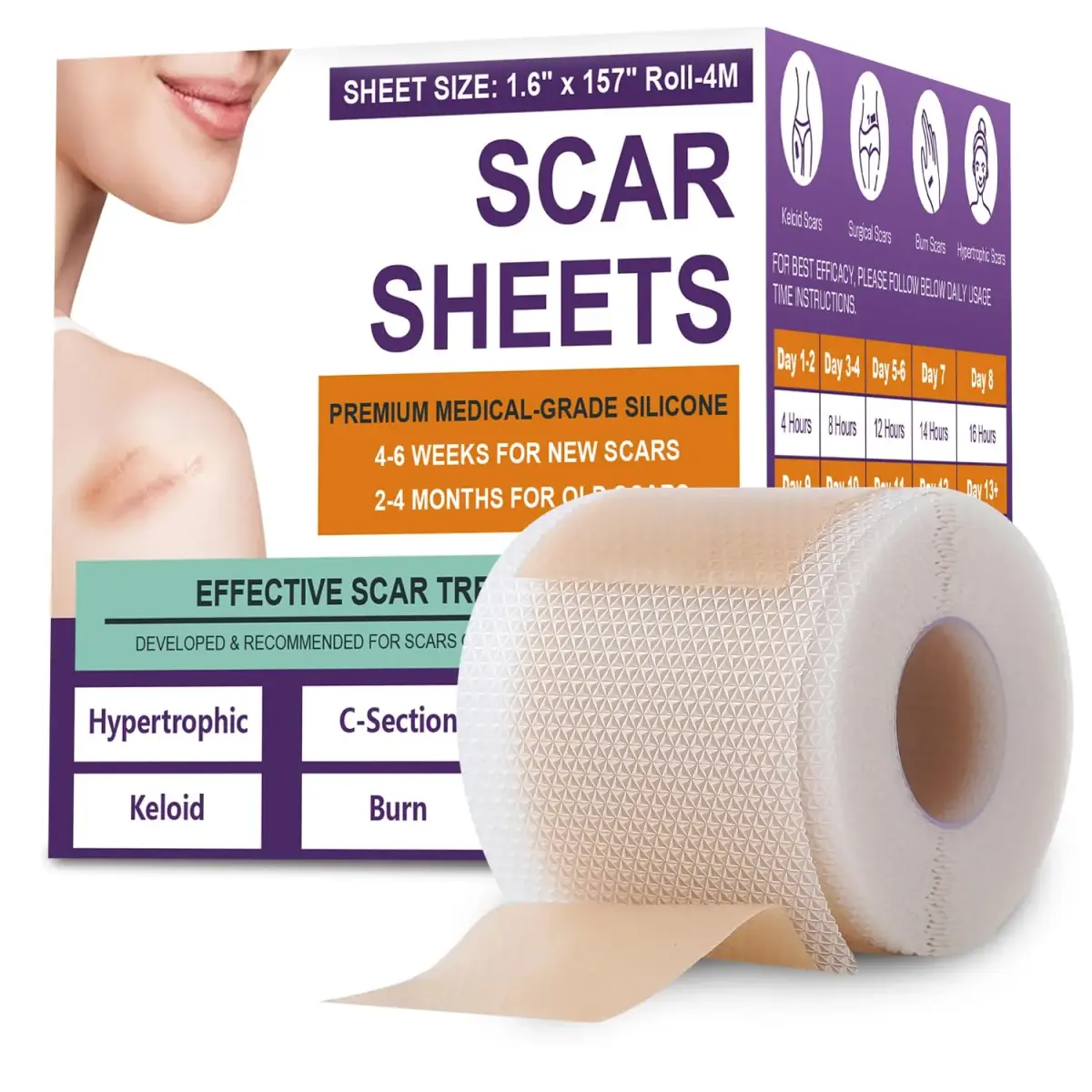 PSECICI Silicone Scar Sheets Medical Grade Scar Tape 4M (157" x 1.6") | Advanced Scar Treatment for All Scar Types - main product image