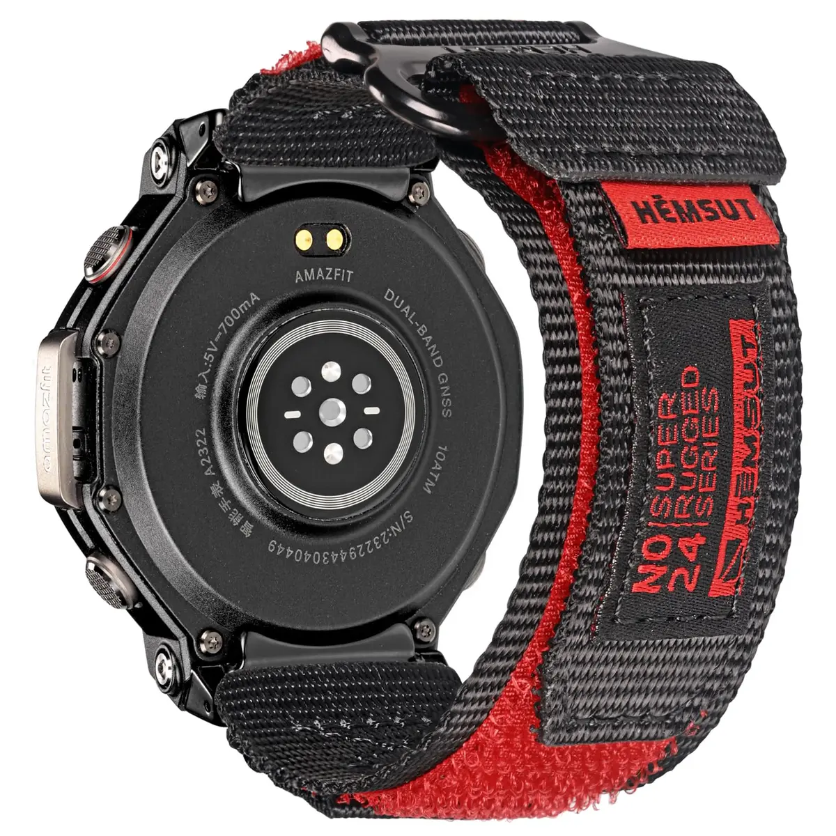 torbollo Sport Loop Watch Band for Amazfit T-Rex 3 Pro 48mm, Black/Red Nylon, M/L (7.09"-9") | Breathable & Adjustable - main product image