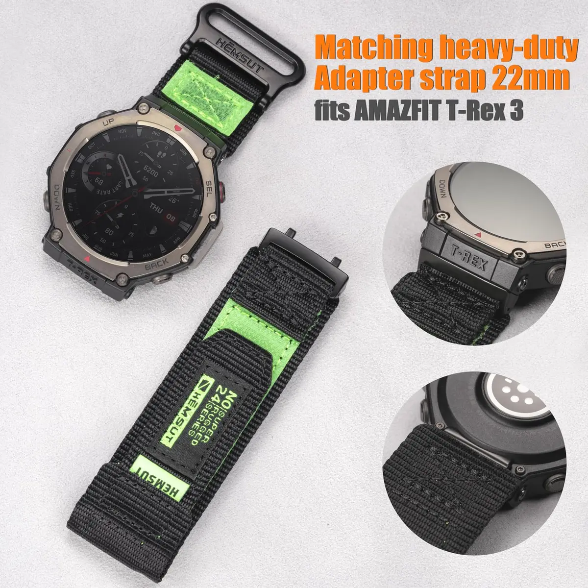 torbollo Watch Bands Compatible with Amazfit T-Rex 3 Pro 48mm | Soft Sport Nylon Strap Adjustable Wristbands - view 6