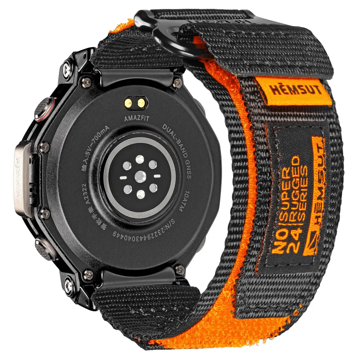 torbollo Sport Loop Watch Band for Amazfit T-Rex 3 Pro 48mm | Black/Orange Nylon Adjustable - main product image
