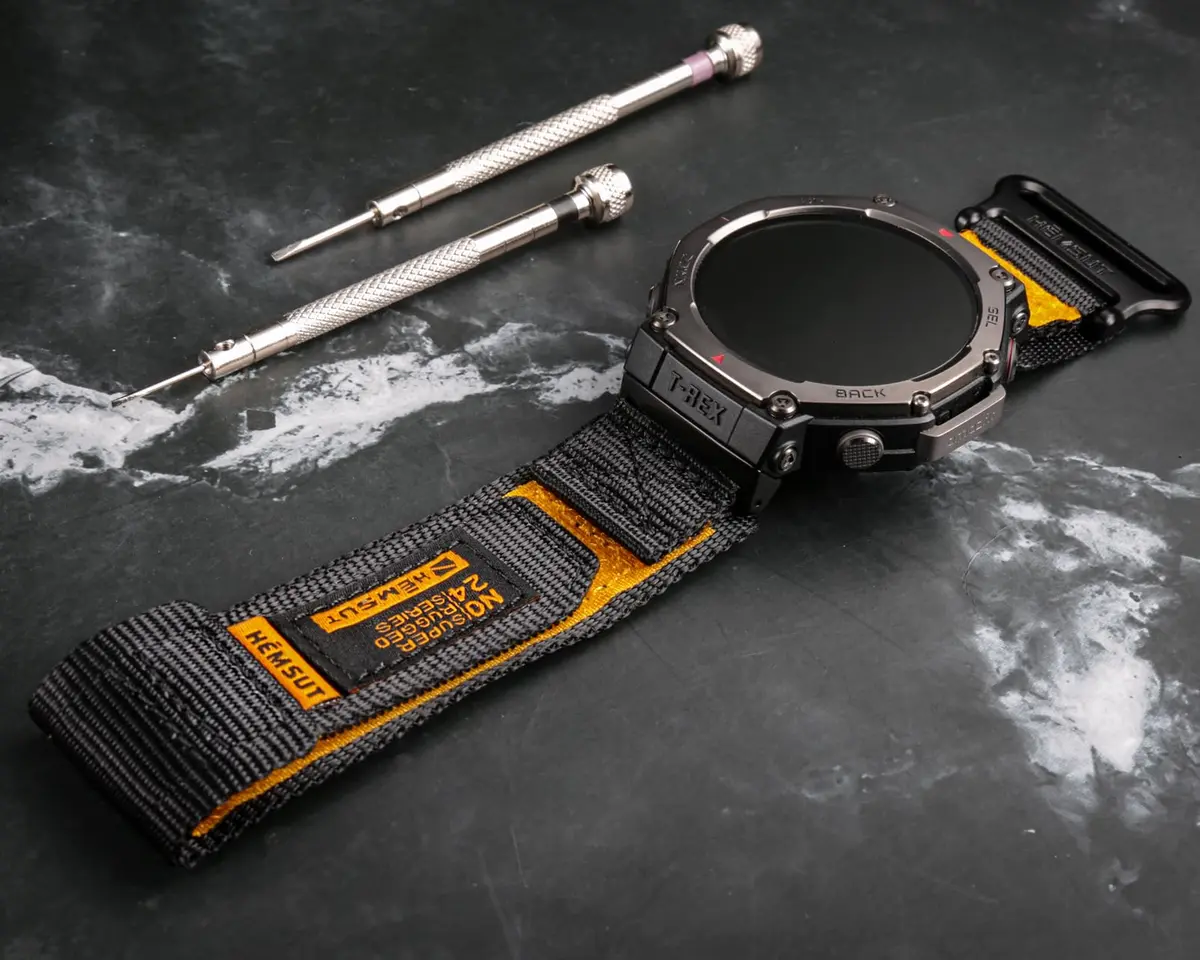 torbollo Sport Loop Watch Band for Amazfit T-Rex 3 Pro 48mm | Black/Orange Nylon Adjustable - view 2