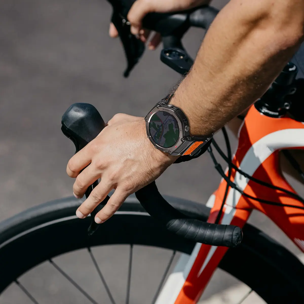 torbollo Sport Loop Watch Band for Amazfit T-Rex 3 Pro 48mm | Black/Orange Nylon Adjustable - view 3