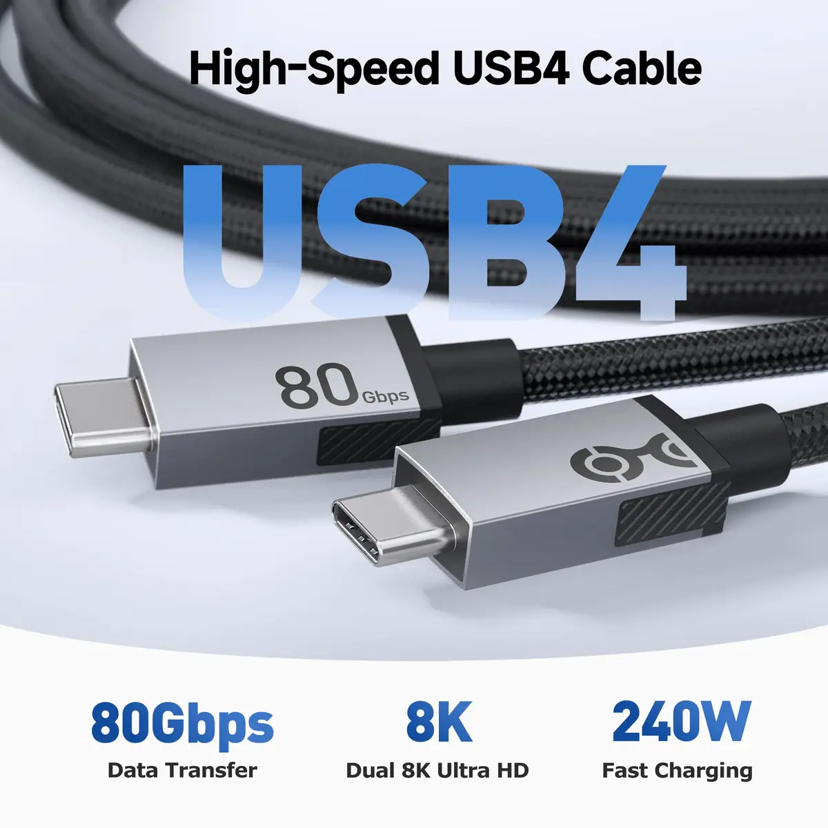 Cable Matters 80Gbps USB4 Cable, Thunderbolt 5/4 Compatible, 0.3m (1ft) | 8K@120Hz Video, 240W PD, 40Gbps Data - view 2