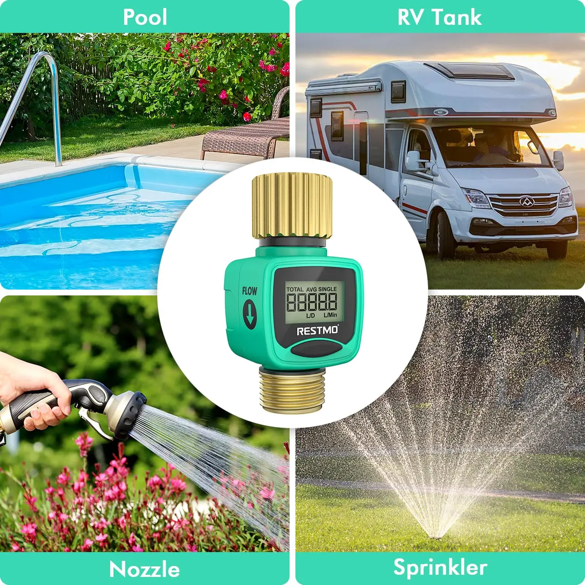 RESTMO Heavy Duty Water Flow Meter with Brass Inlet & Outlet, 1-40 LPM (0.26-10.6 GPM) | Accurate Flow & Consumption Tracking - view 8