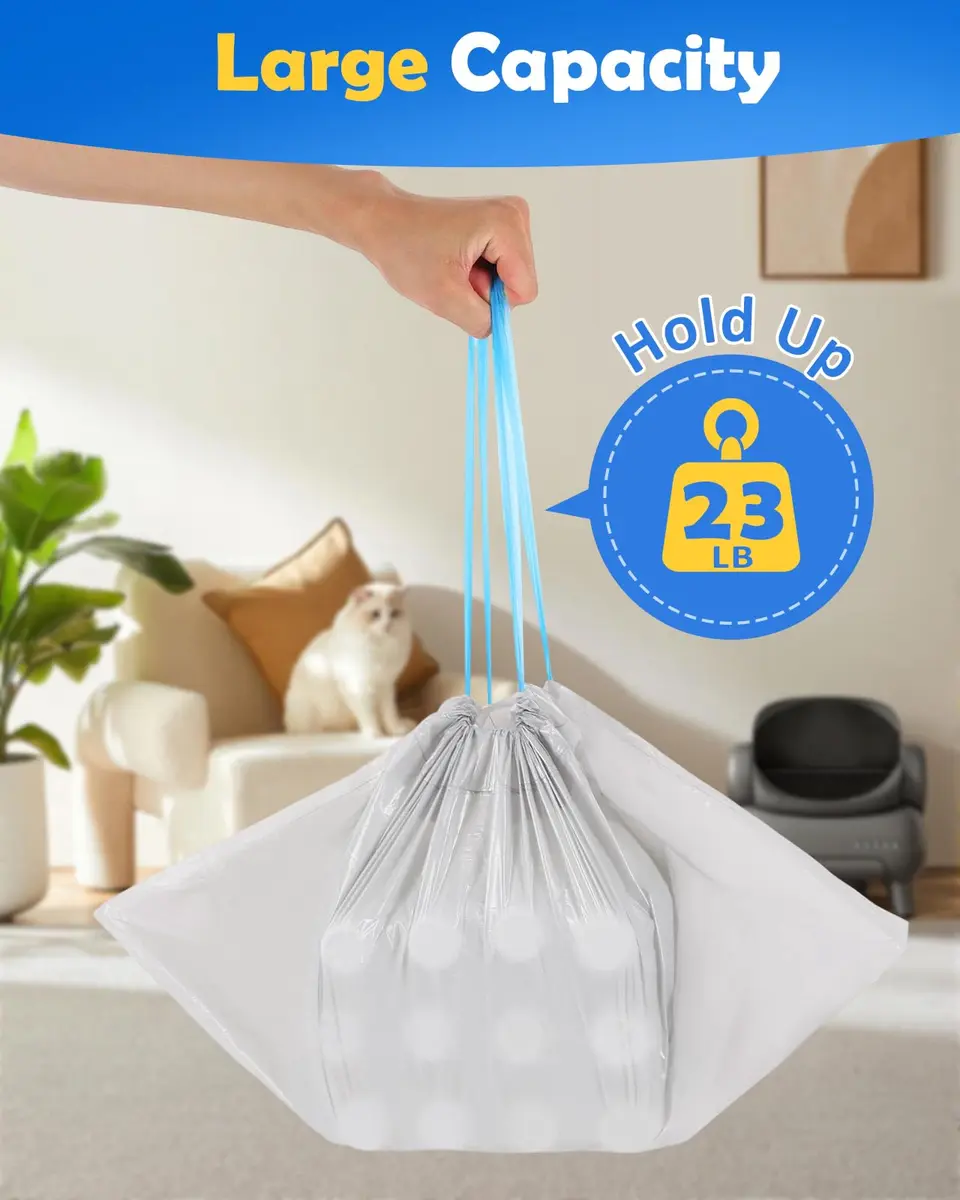 KropBom 30 Count 27"x13" Cat Litter Bags Heavy Duty Waterproof with Drawstring Handles - view 5