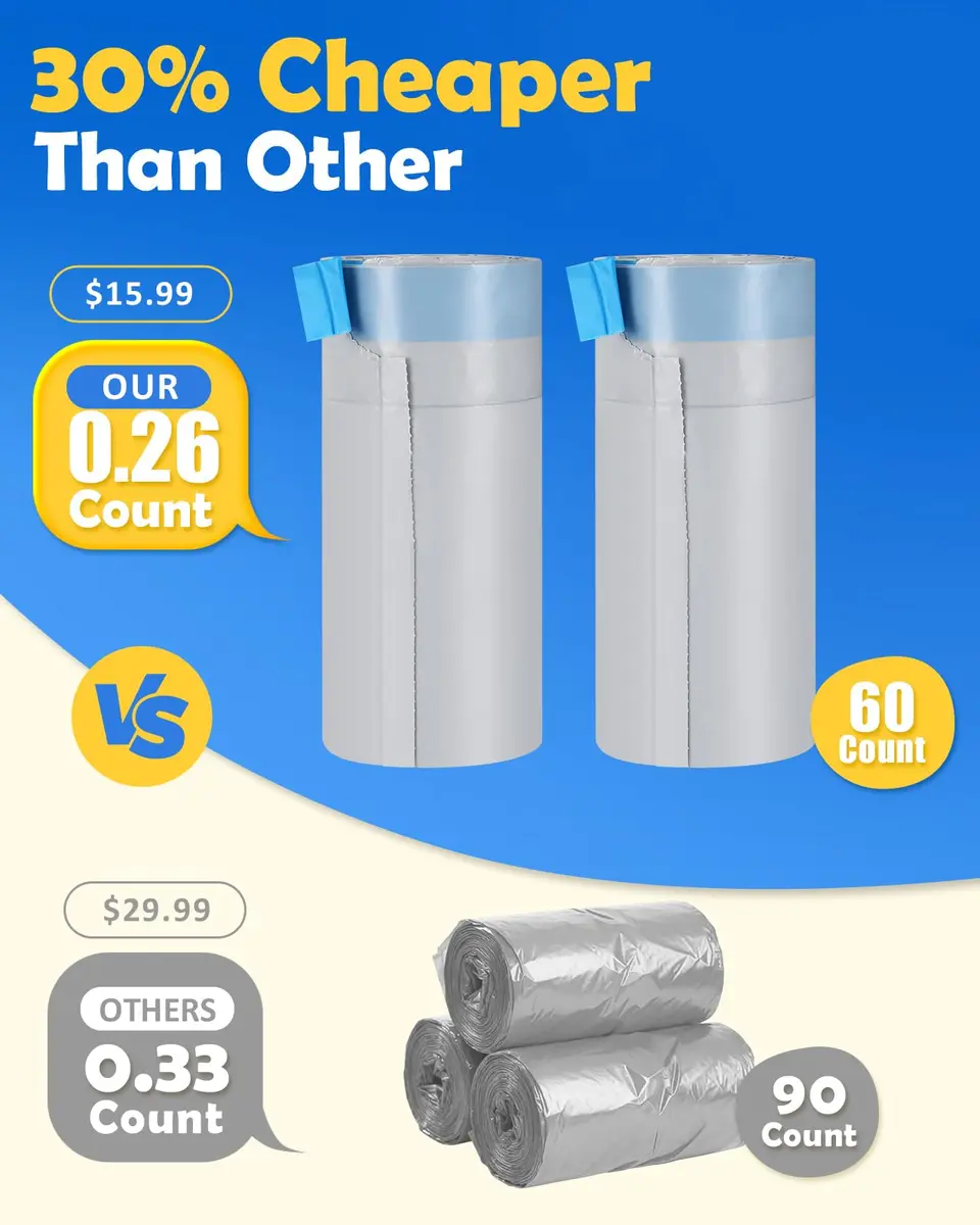 KropBom Heavy Duty Cat Waste Bags 27"x13" | Leak-Proof, Drawstring, 60 pcs - view 6