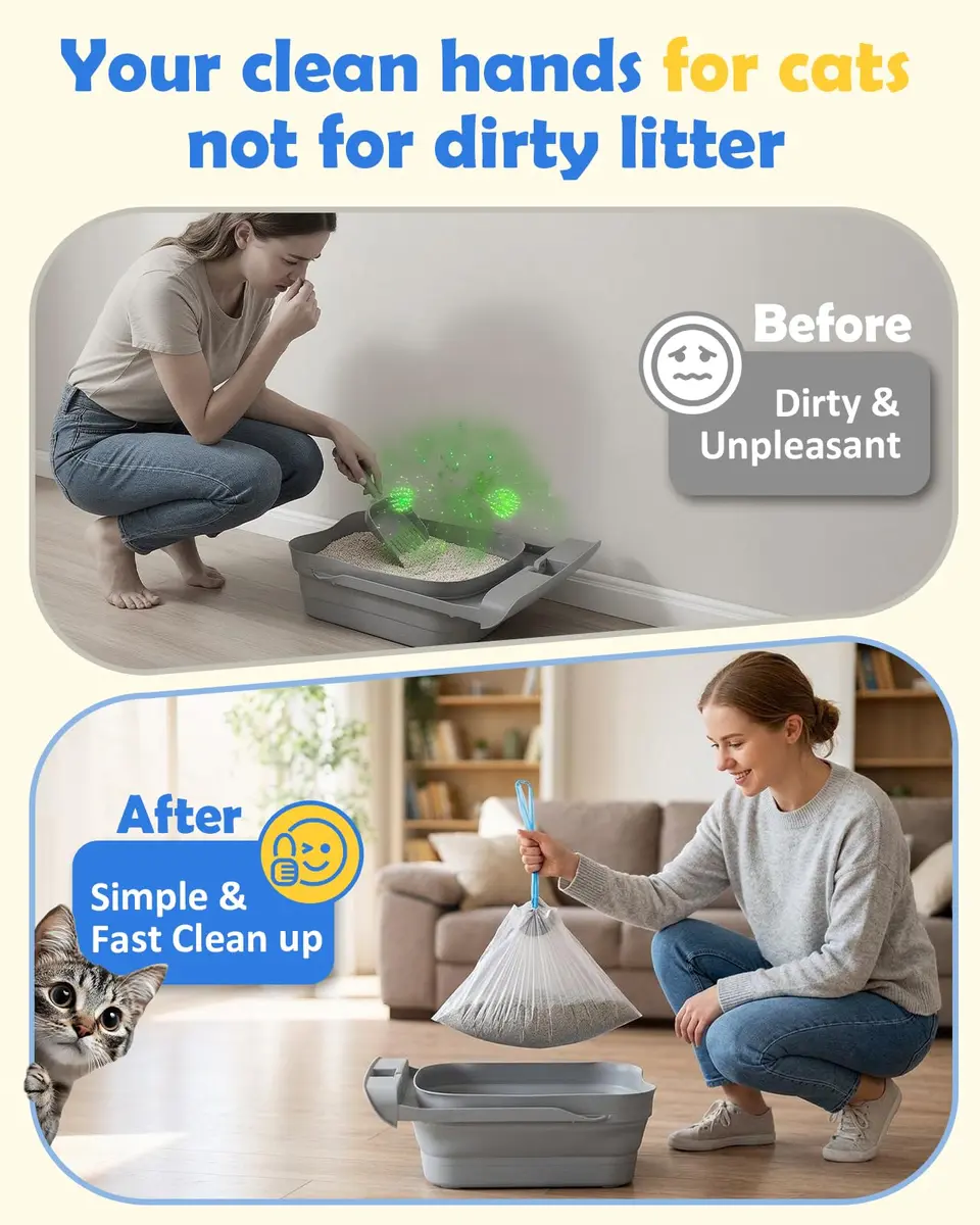 KropBom Heavy Duty Cat Waste Bags 27"x13" | Leak-Proof, Drawstring, 60 pcs - view 3
