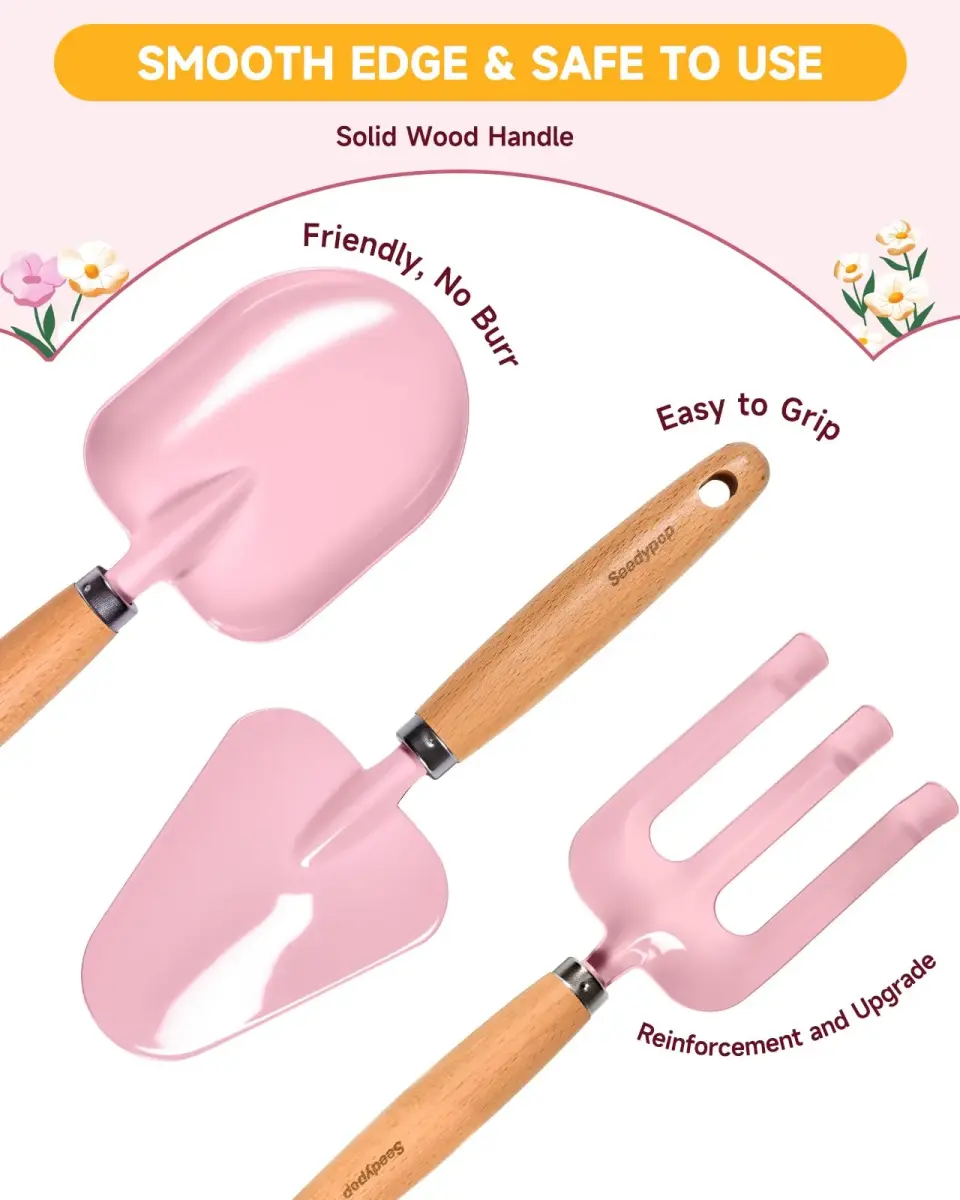 Seedypop Kids Gardening Tool Set with Hat, Apron & Gloves | 8-Piece Pink Flower Set - view 3