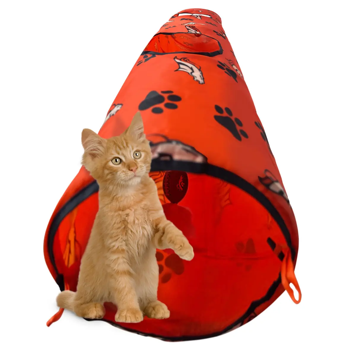 Pets First NFL Denver Broncos Cat Tunnel Tube Toy with Plush Football, Collapsible & Durable, All-Over Team Logo, for Cats to Play, Peek & Hide - view 2