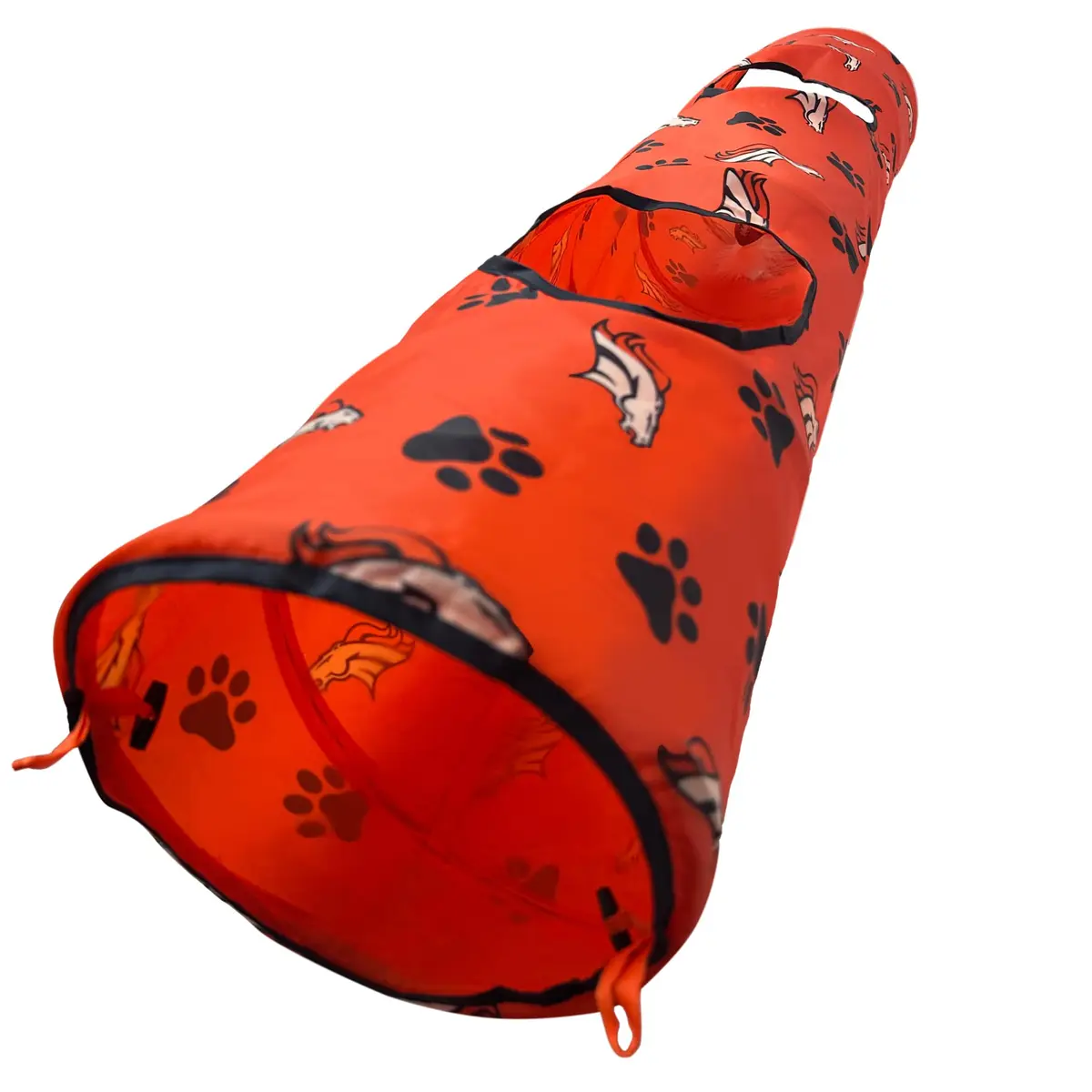 Pets First NFL Denver Broncos Cat Tunnel Tube Toy with Plush Football, Collapsible & Durable, All-Over Team Logo, for Cats to Play, Peek & Hide - view 3