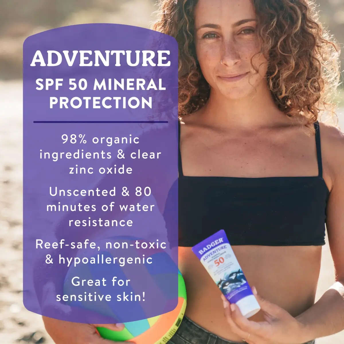 Badger Biodegradable Reef Safe Sunscreen SPF 50, 8.7ml (2.9 Fl Oz) 3-Pack | Broad Spectrum Protection for Sensitive Skin - view 2