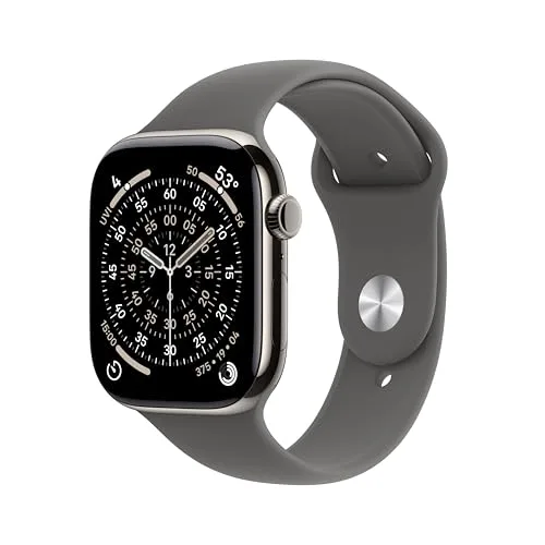Apple Watch Series 11 Natural Titanium Smartwatch with Stone Gray Sport Band, 42mm GPS + Cellular | Health & Fitness Tracker - main product image