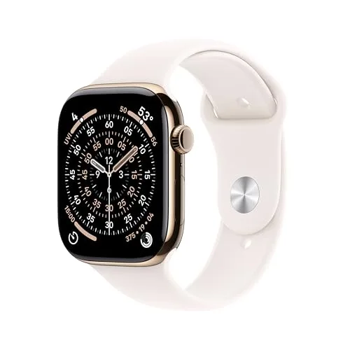 Apple Watch Series 11 GPS + Cellular 42mm Gold Titanium Smartwatch with Light Blush Sport Band | Health & Fitness Tracker - main product image
