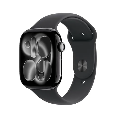 Apple Watch Series 11 [GPS 42mm] Jet Black Aluminum Case Black Sport Band S/M | Smartwatch with 24-Hour Battery - main product image