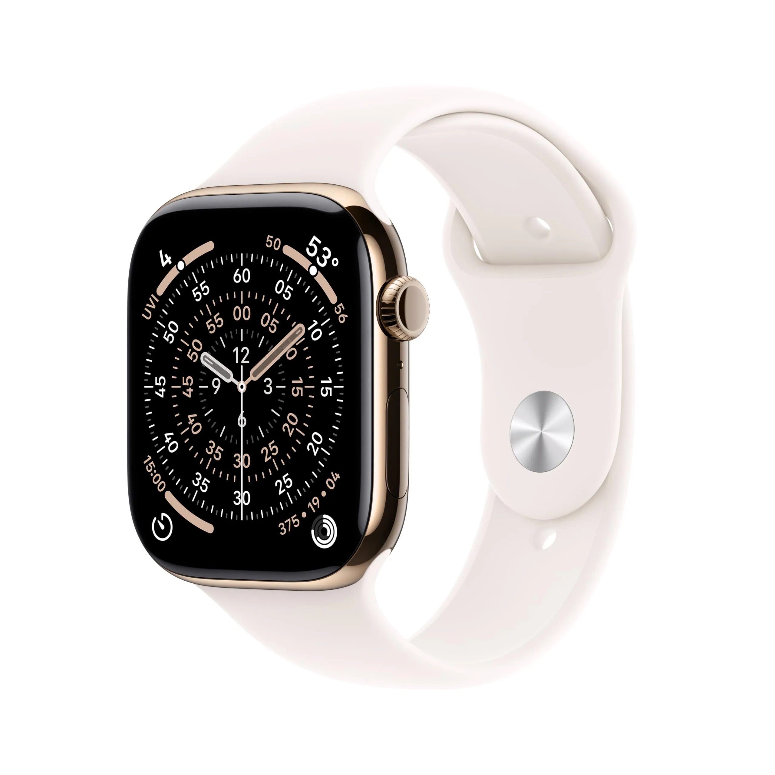 Apple Watch Series 11 [GPS + Cellular, 46mm] Gold Titanium Case with Light Blush Sport Band | Advanced Health & Fitness Tracking - main product image