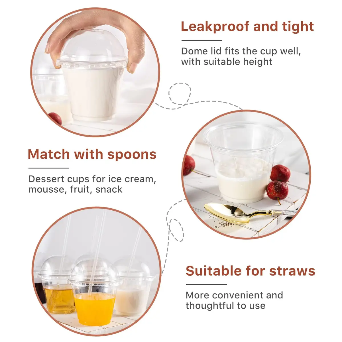 Lullaby 50 Pack 9 oz Clear Plastic Dessert Cups with Cross Hole Dome Lids | Disposable Party Cups for Daily Use - view 6