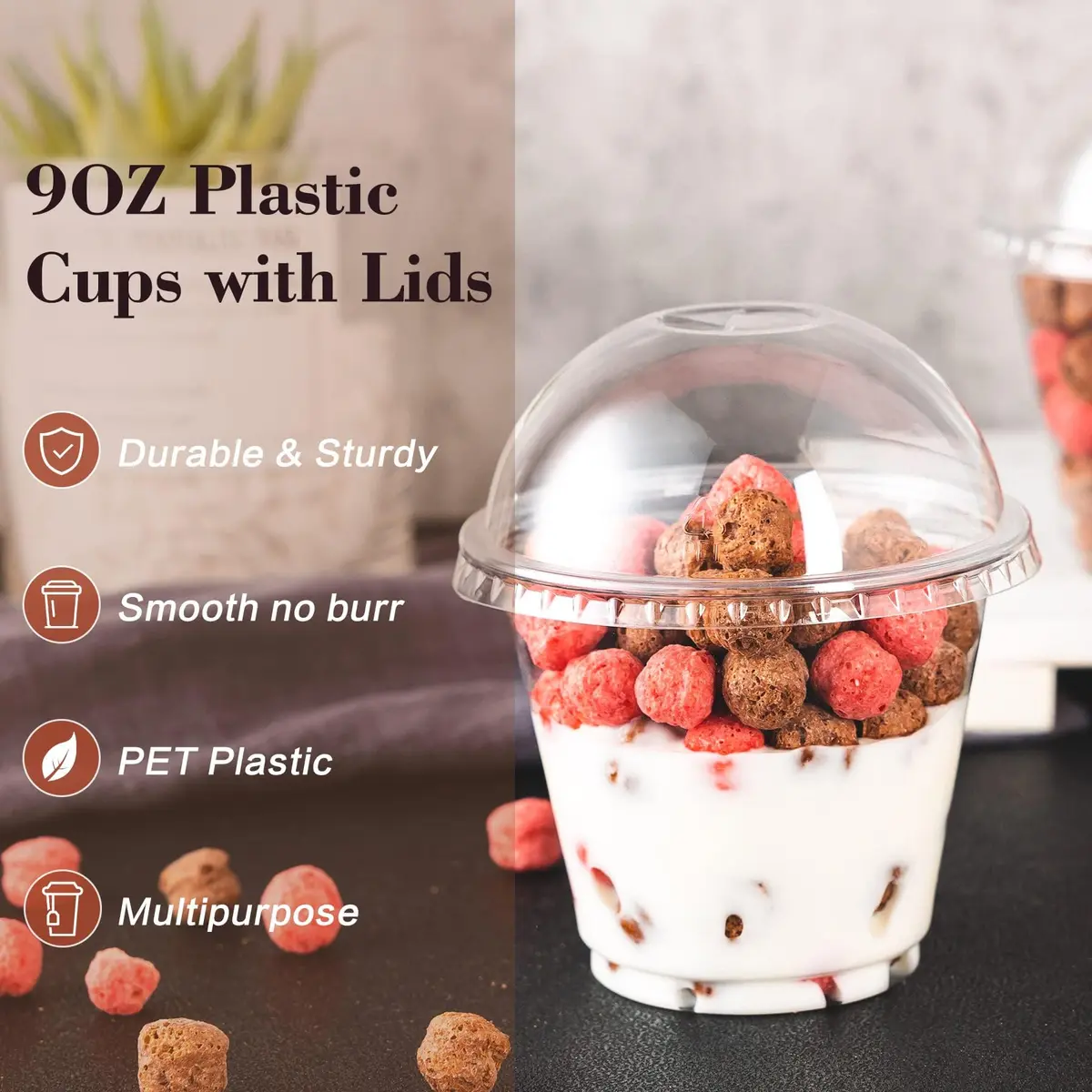 Lullaby 50 Pack 9 oz Clear Plastic Dessert Cups with Cross Hole Dome Lids | Disposable Party Cups for Daily Use - view 4