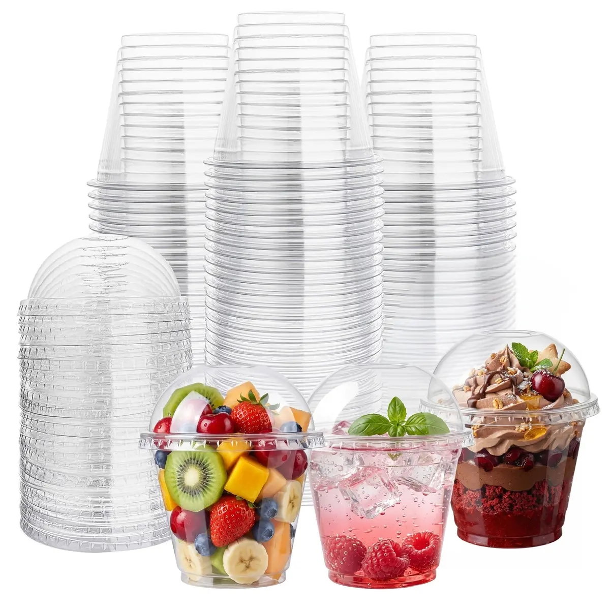 Lullaby 100 Pack 9oz Clear Plastic Dessert Cups with Dome Lids | Disposable to Go Party Cups - main product image