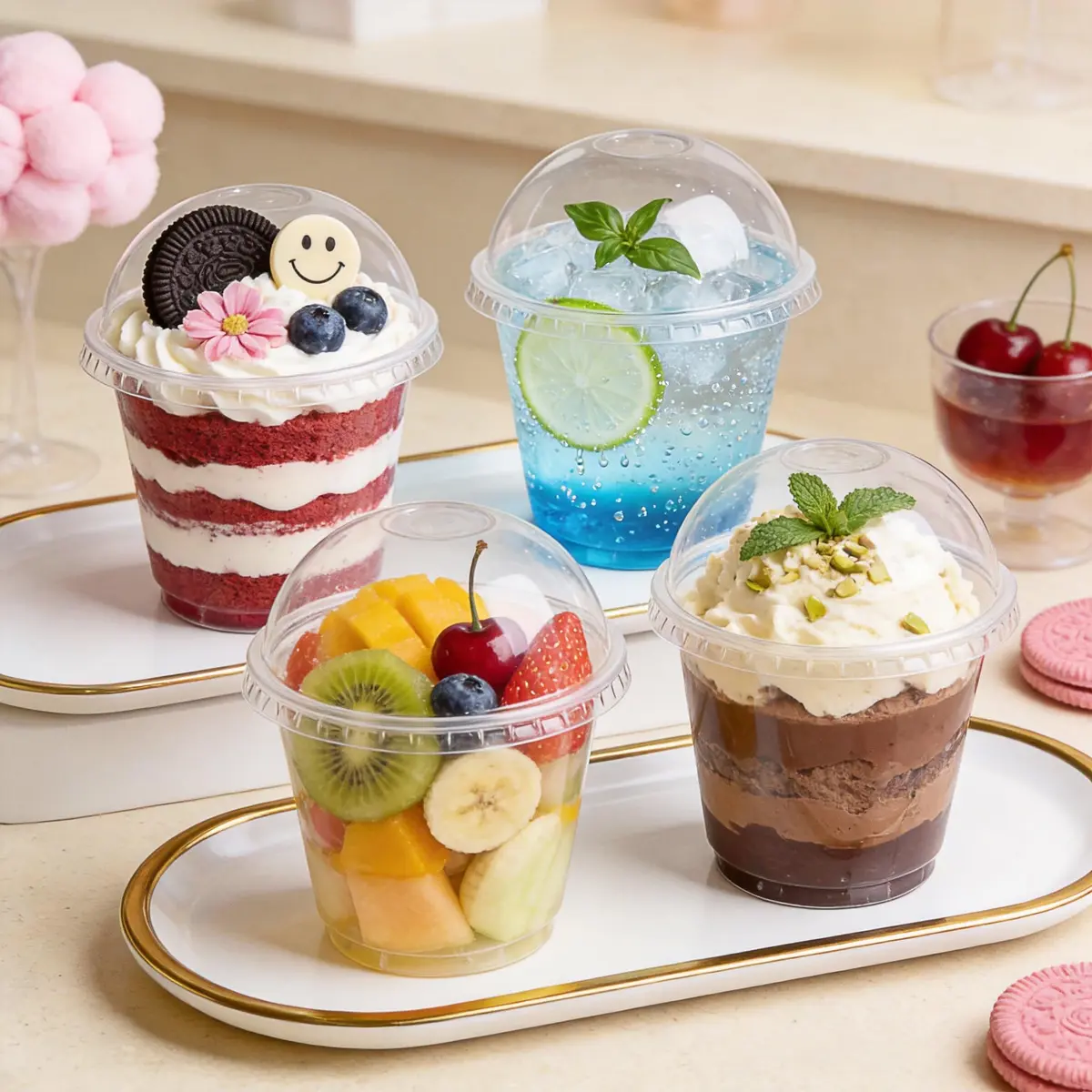 Lullaby 100 Pack 9oz Clear Plastic Dessert Cups with Dome Lids | Disposable to Go Party Cups - view 8