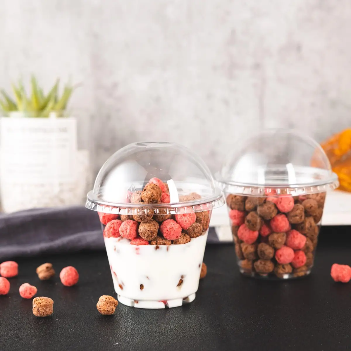 Lullaby 100 Pack 9oz Clear Plastic Dessert Cups with Dome Lids | Disposable to Go Party Cups - view 9