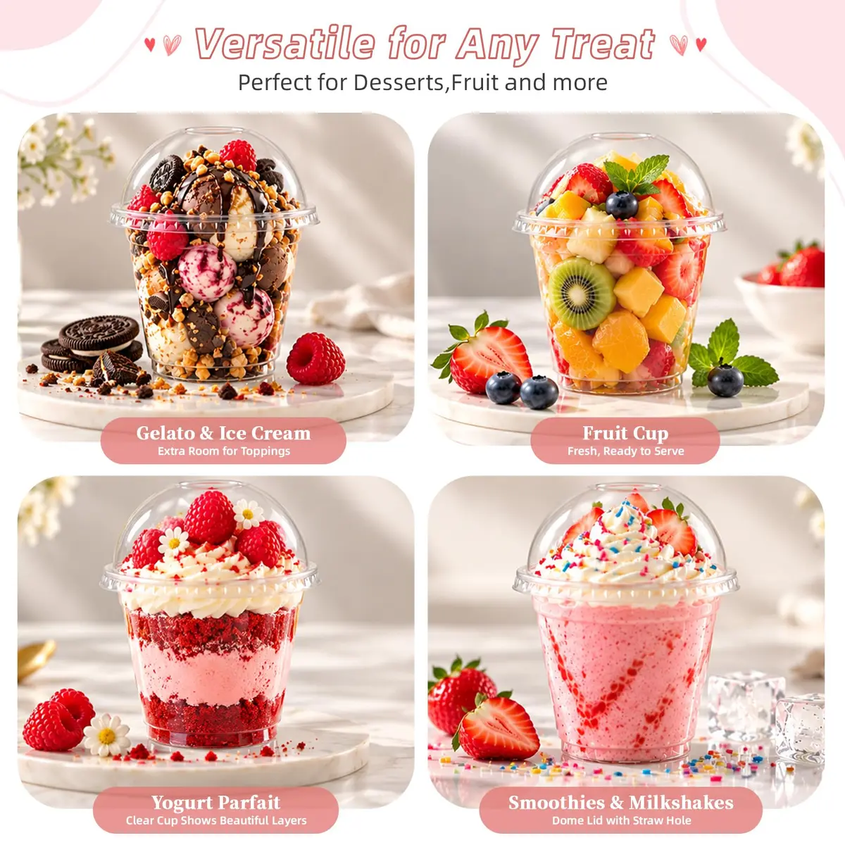 Lullaby 100 Pack 9oz Clear Plastic Dessert Cups with Dome Lids | Disposable to Go Party Cups - view 3