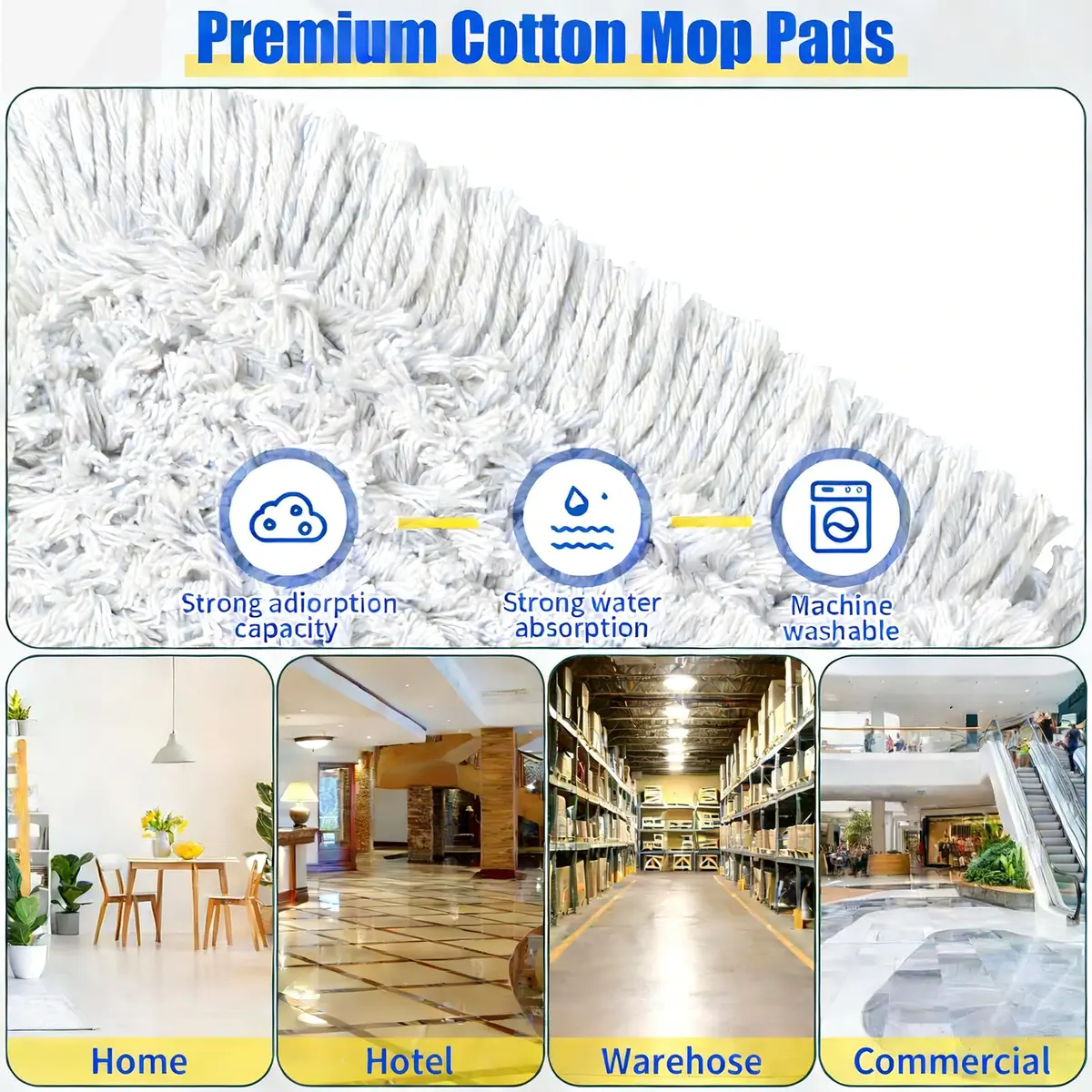 BUVE 24" Commercial Dust Mop for Floor Cleaning | Heavy Duty Industrial Wet & Dry Mop with Cotton Pads - view 5