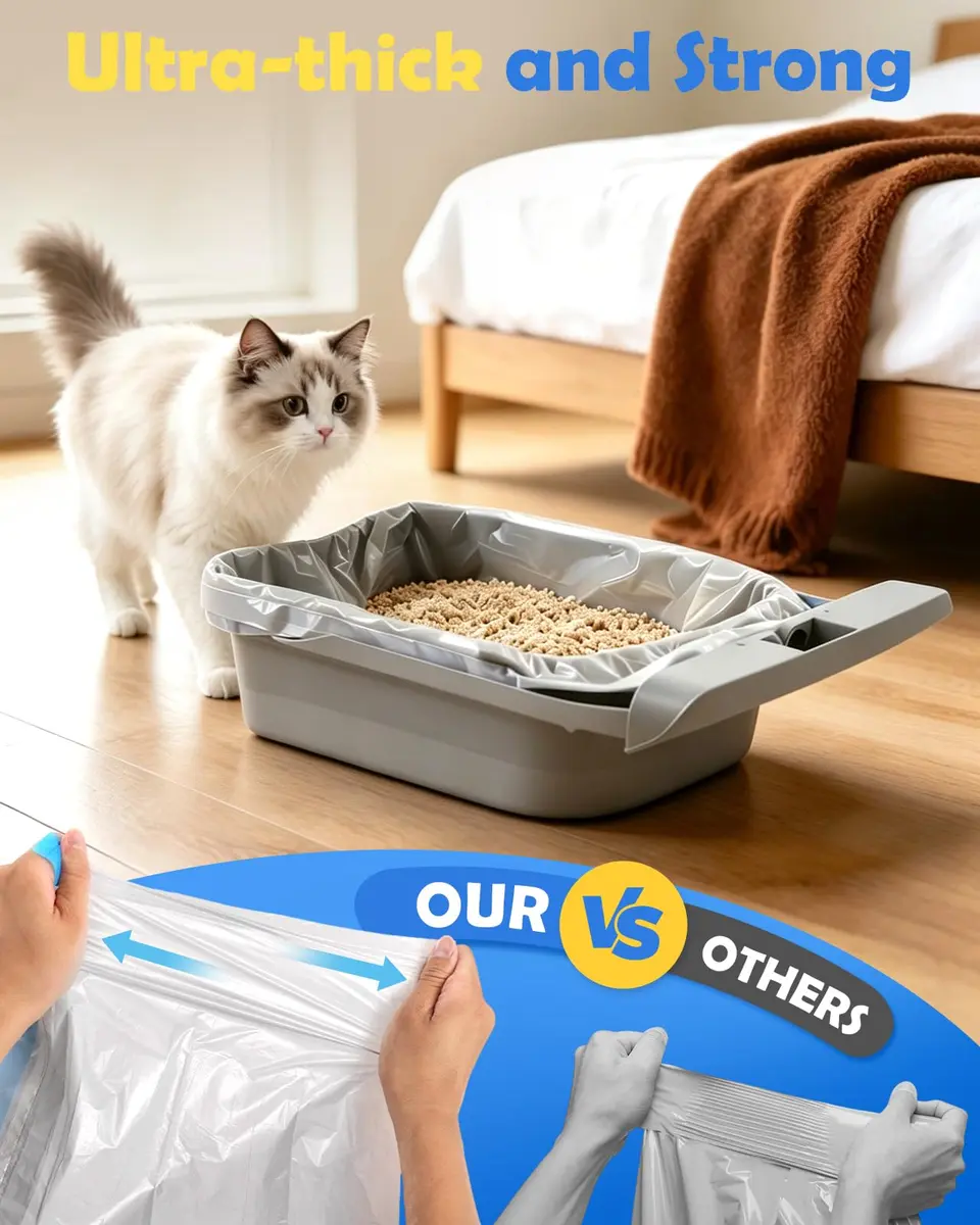KropBom Heavy Duty Cat Litter Bags 120 Count (30 bags/roll, 4 rolls) | Leak-Proof, Drawstring Handles, Unscented - view 5