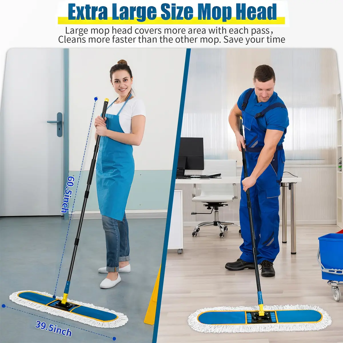 BUVE 36-inch Commercial Dust Mop with 2 Cotton Pads | Heavy Duty Industrial Floor Duster for Hardwood, Tile, Marble, Garage - view 2
