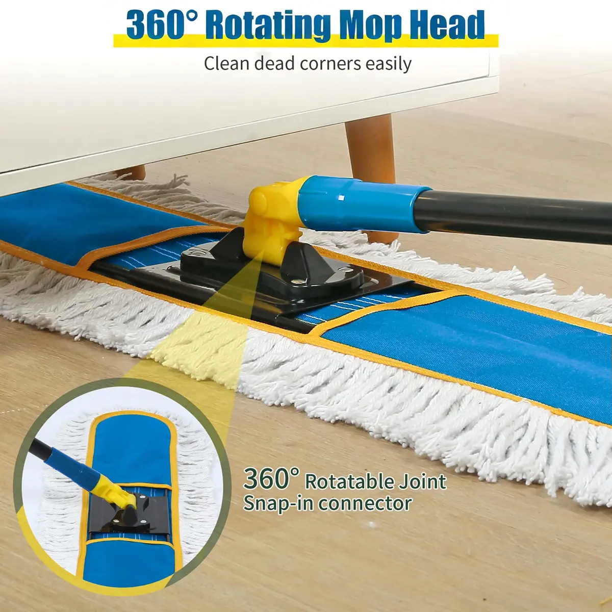 BUVE 36-inch Commercial Dust Mop with 2 Cotton Pads | Heavy Duty Industrial Floor Duster for Hardwood, Tile, Marble, Garage - view 4