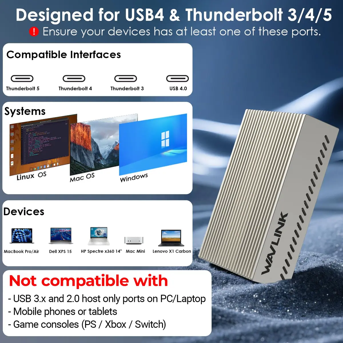 WAVLINK USB4 to 10Gbps Ethernet Adapter with Thunderbolt 3/4/5 & USB4 Support | 10Gbps Wired Performance - view 5