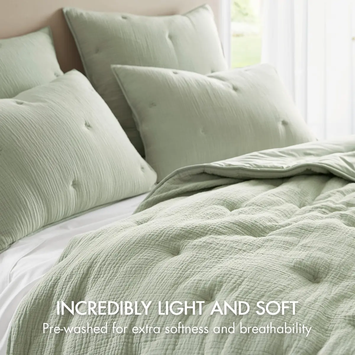 Harbor House Cotton Muslin Quilt Set Sage King | Lightweight All-Season Comfort with Embroidered Tacking - view 3