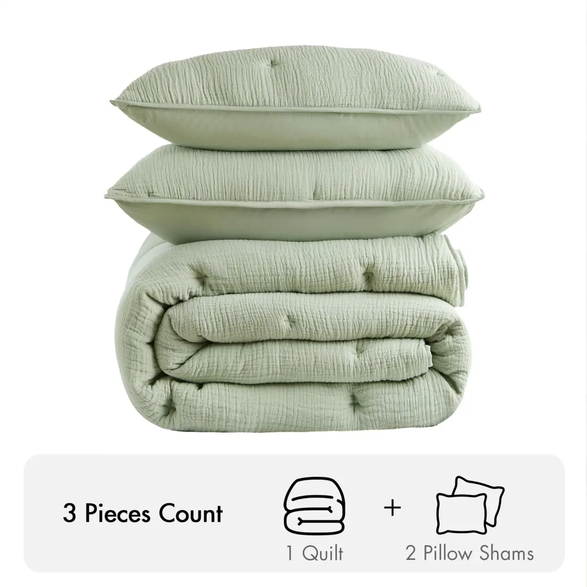 Harbor House Cotton Muslin Quilt Set Sage King | Lightweight All-Season Comfort with Embroidered Tacking - view 4