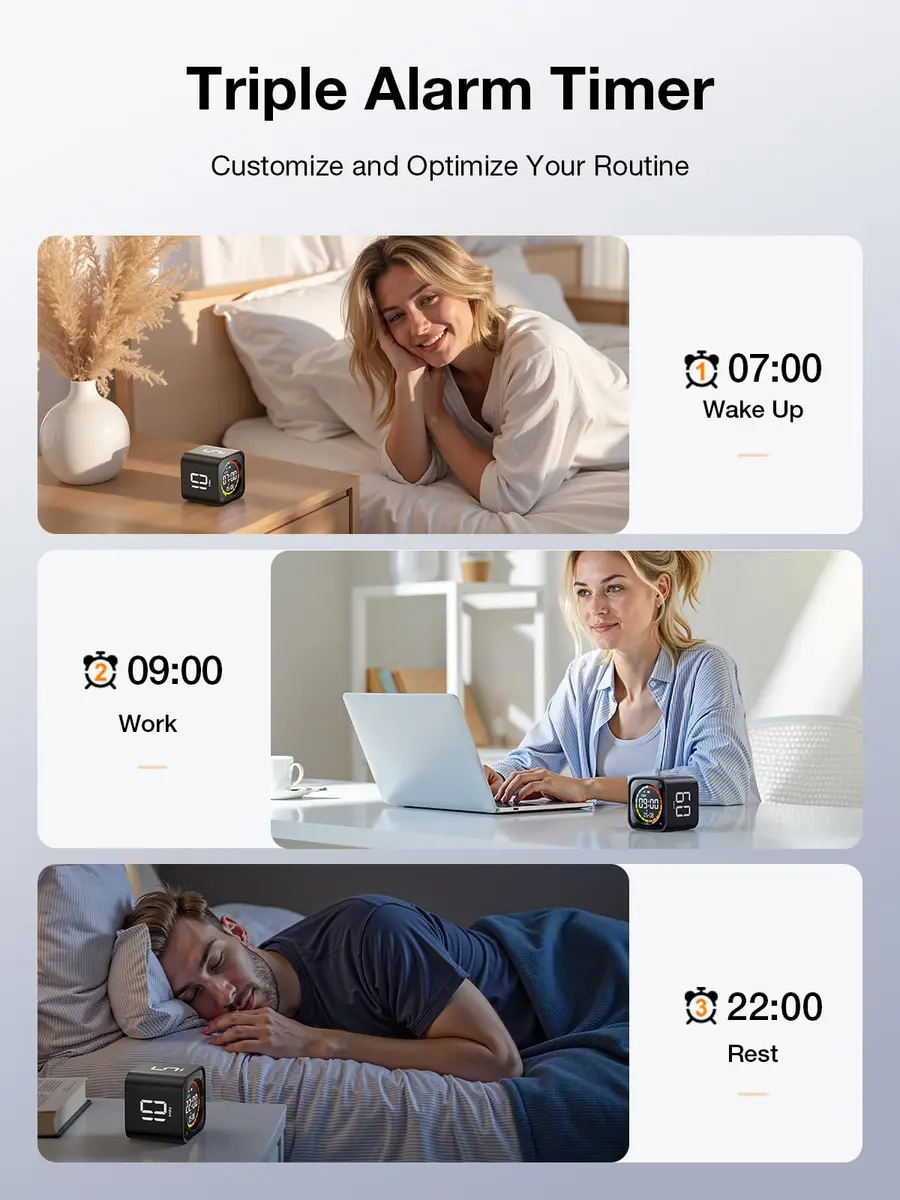 Ticktime Pomodoro Timer Cube 3 Alarm Silent Vibrate Clock 5/10/30/60 Min Obsidian Black - view 5