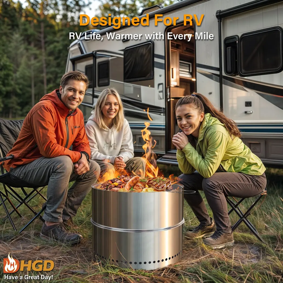 HGD 19.6 Inch Smokeless Firepit with Grill | Portable Wood Burning Outdoor Fireplace - view 5