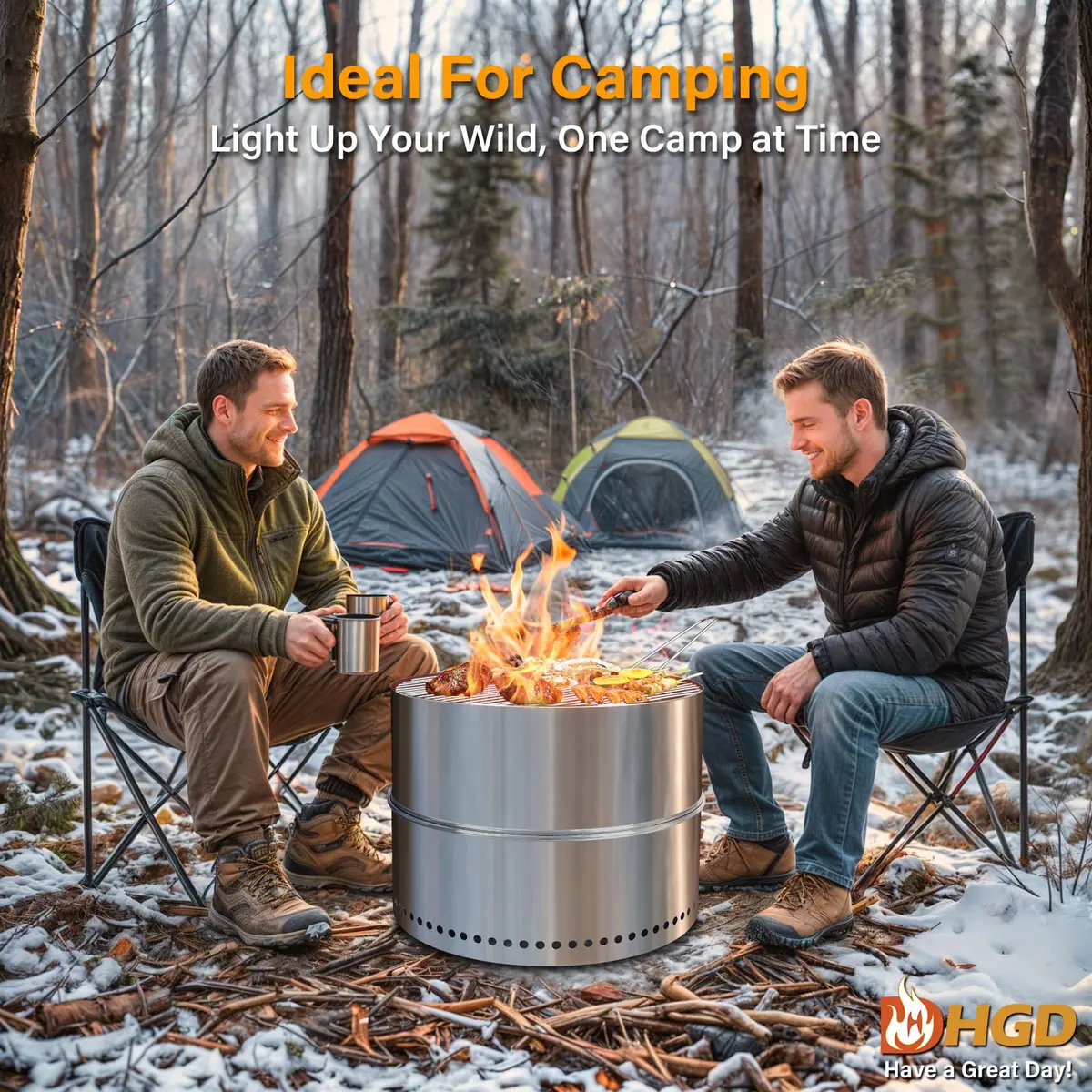 HGD 19.6 Inch Smokeless Firepit with Grill | Portable Wood Burning Outdoor Fireplace - view 6