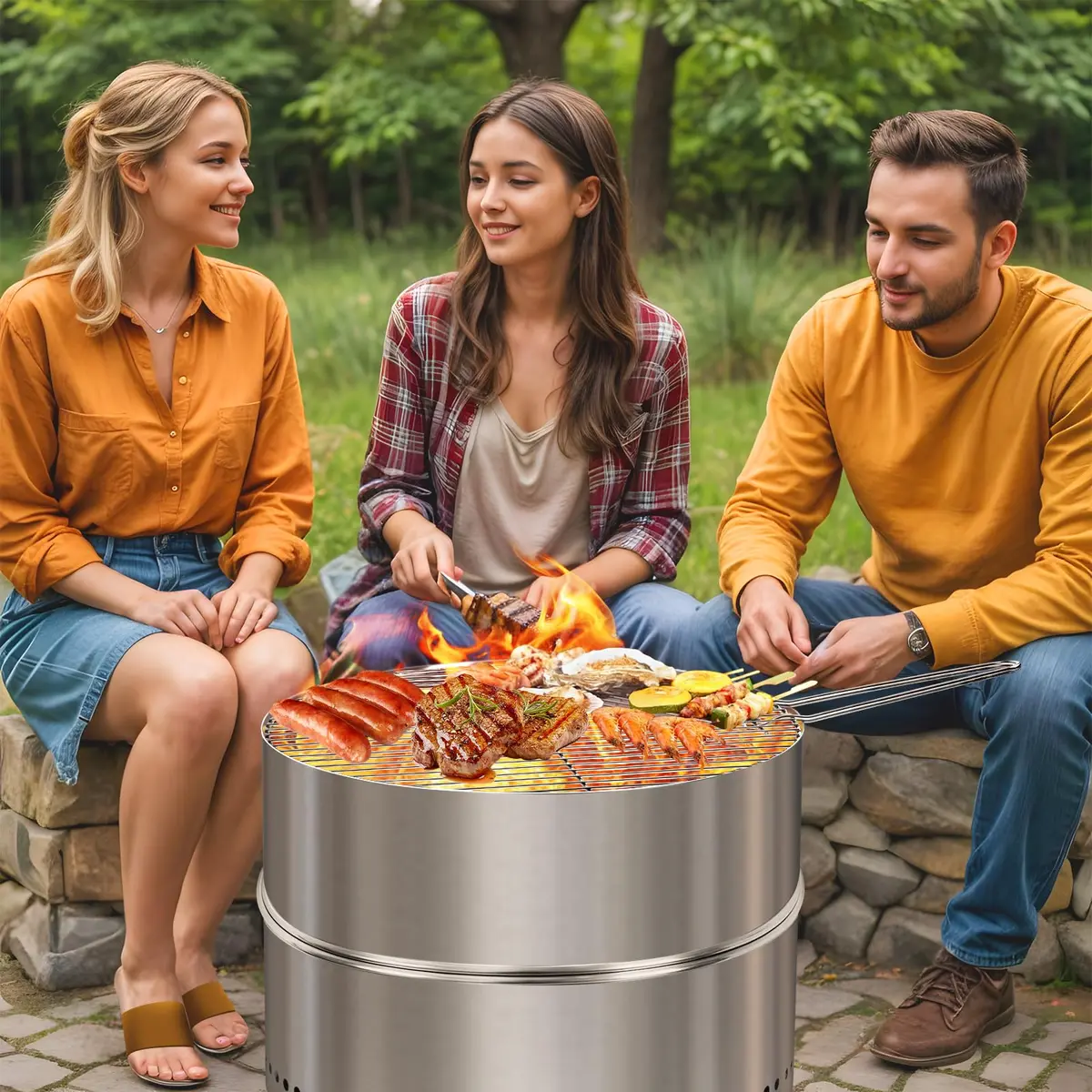 HGD 19.6 Inch Smokeless Firepit with Grill | Portable Wood Burning Outdoor Fireplace - view 8